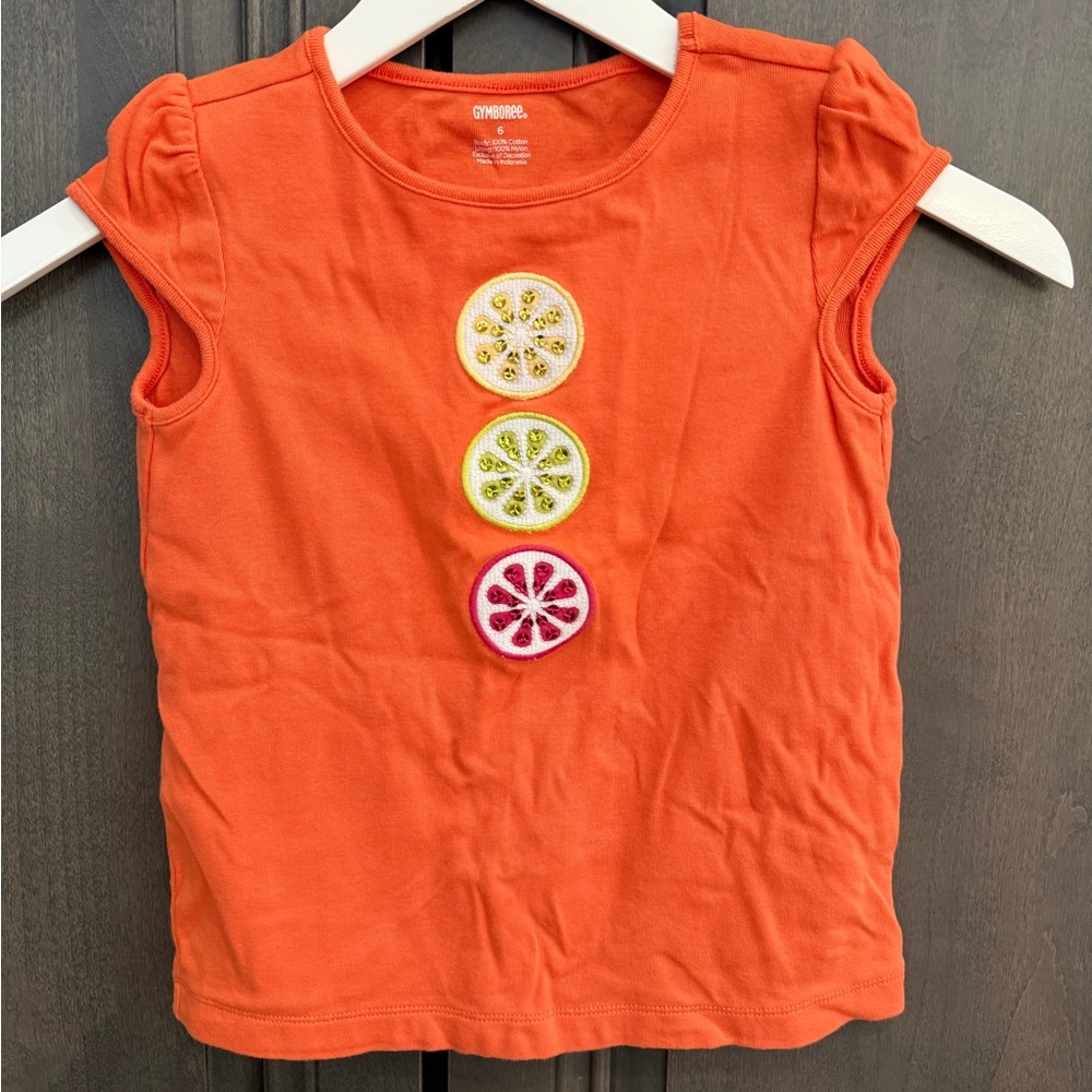 Gymboree Orange Short Sleeve Tee with Citrus Appliqués Size 6 Girl, 100% Cotton